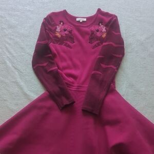 Catimini Girls knit Dress Fuchsia with Animal & Floral Accents